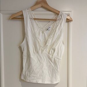 REformation White Lace Trim Tank Top